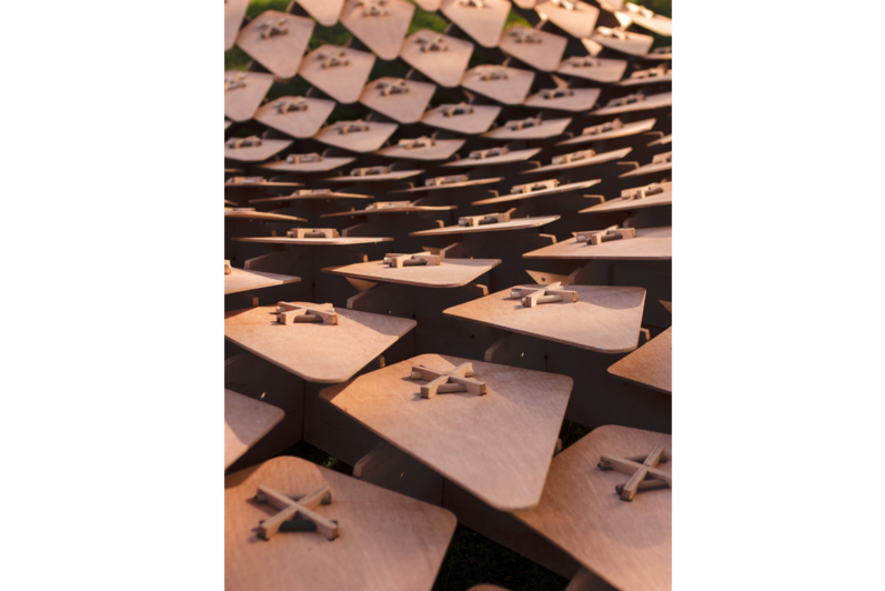 Closeup of an architectural art installation