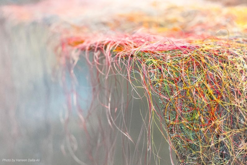 Close up of sculpture showing fabric fibre