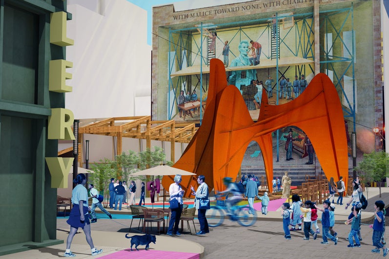 illustration of people interacting in a public art space