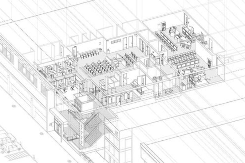 Drawn layout of office space from high angle