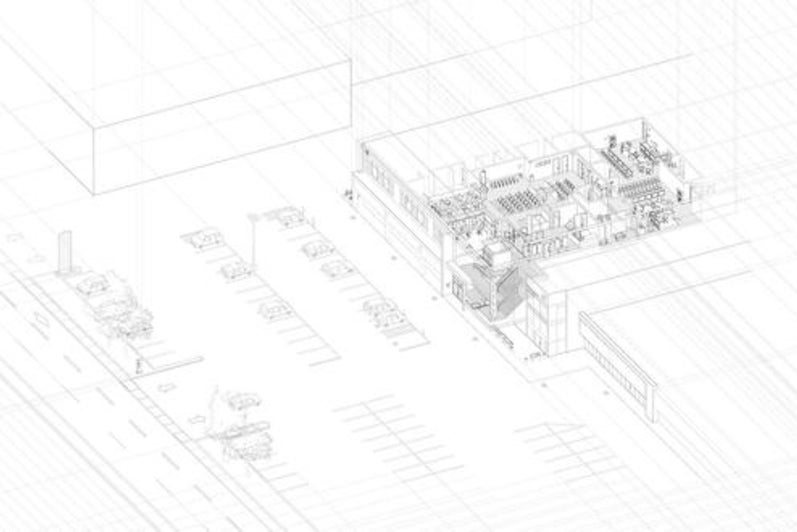 Drawing of office space and parking lot from above