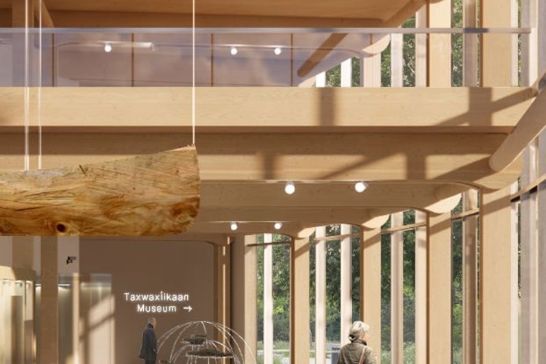 architectural rendering of a building interior depicting a hallway