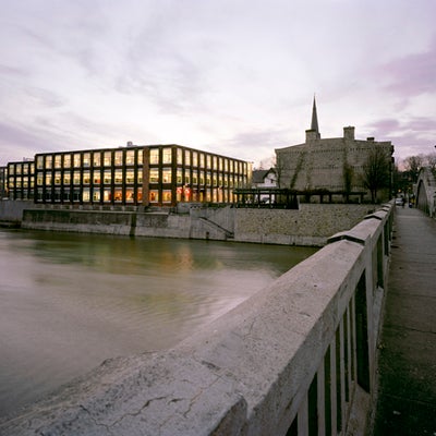 View of School of Architecture and the Grand River taken on the Main St. bridge