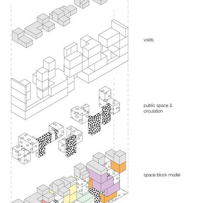 Precedent analysis: exploded axonometric of Space Block Hanoi by C+A Coelacanth in Vietnam