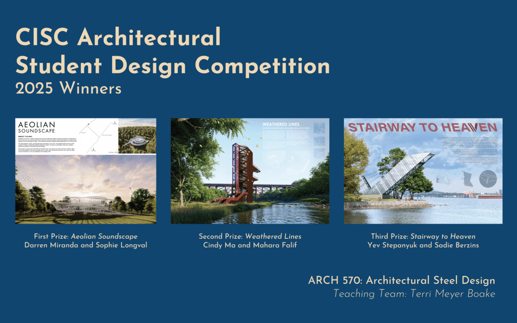 cisc award winner details in beige text on a blue background