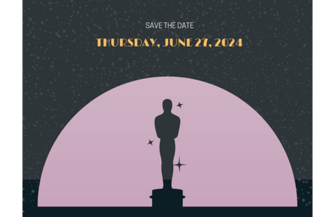 silhouette of an academy award statue with date and time details