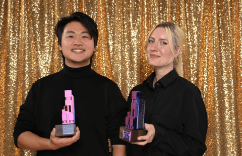 Ethan Zhang and Magdalena Kaczmarczyk holding their Great Places Awards