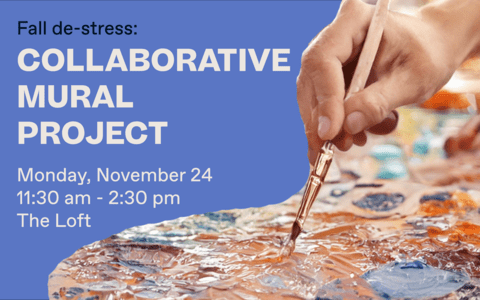 event details in off white text on a blue background