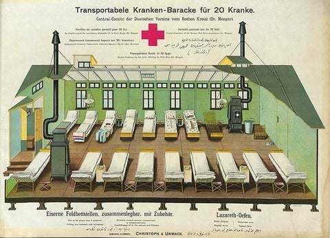 Portable hospital rendering from 1860's
