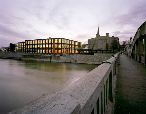View of School of Architecture and the Grand River taken on the Main St. bridge