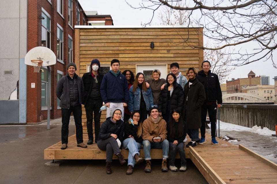 student designers and builders of tiny house