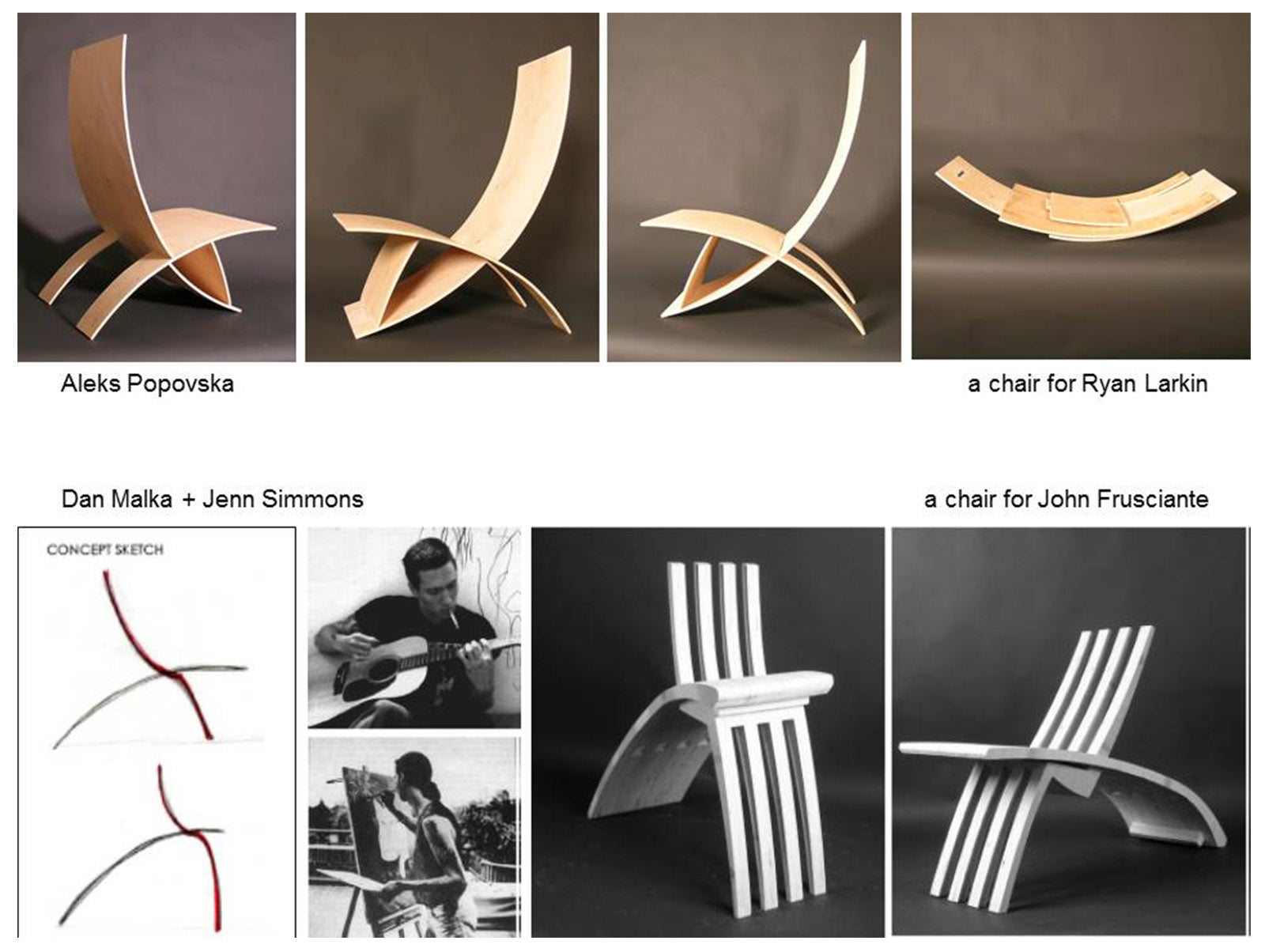 A presentation panel showcasing their completed chair construction and design inspirations. 
