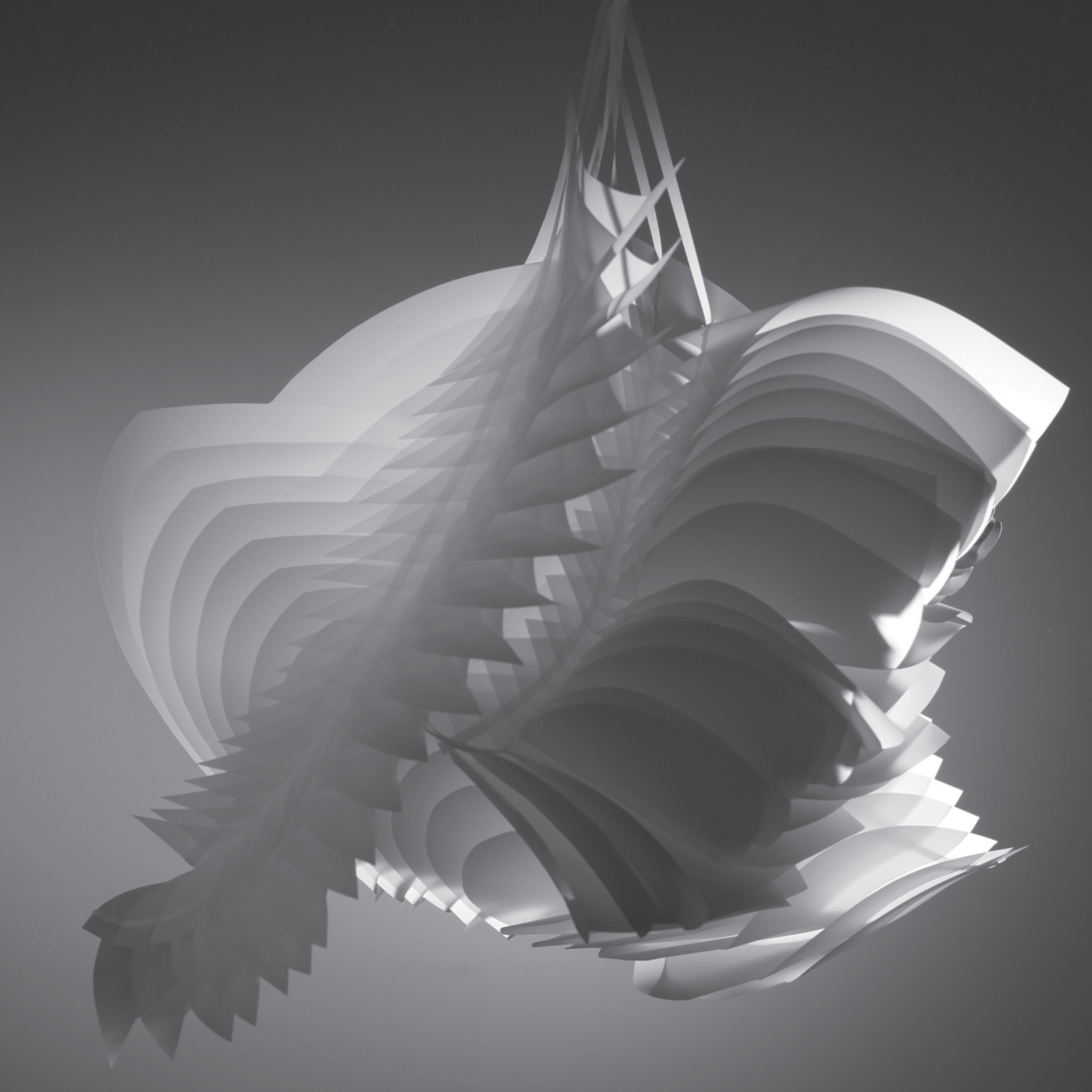 An abstract paper sculpture created from repetitive forms and layers of paper.
