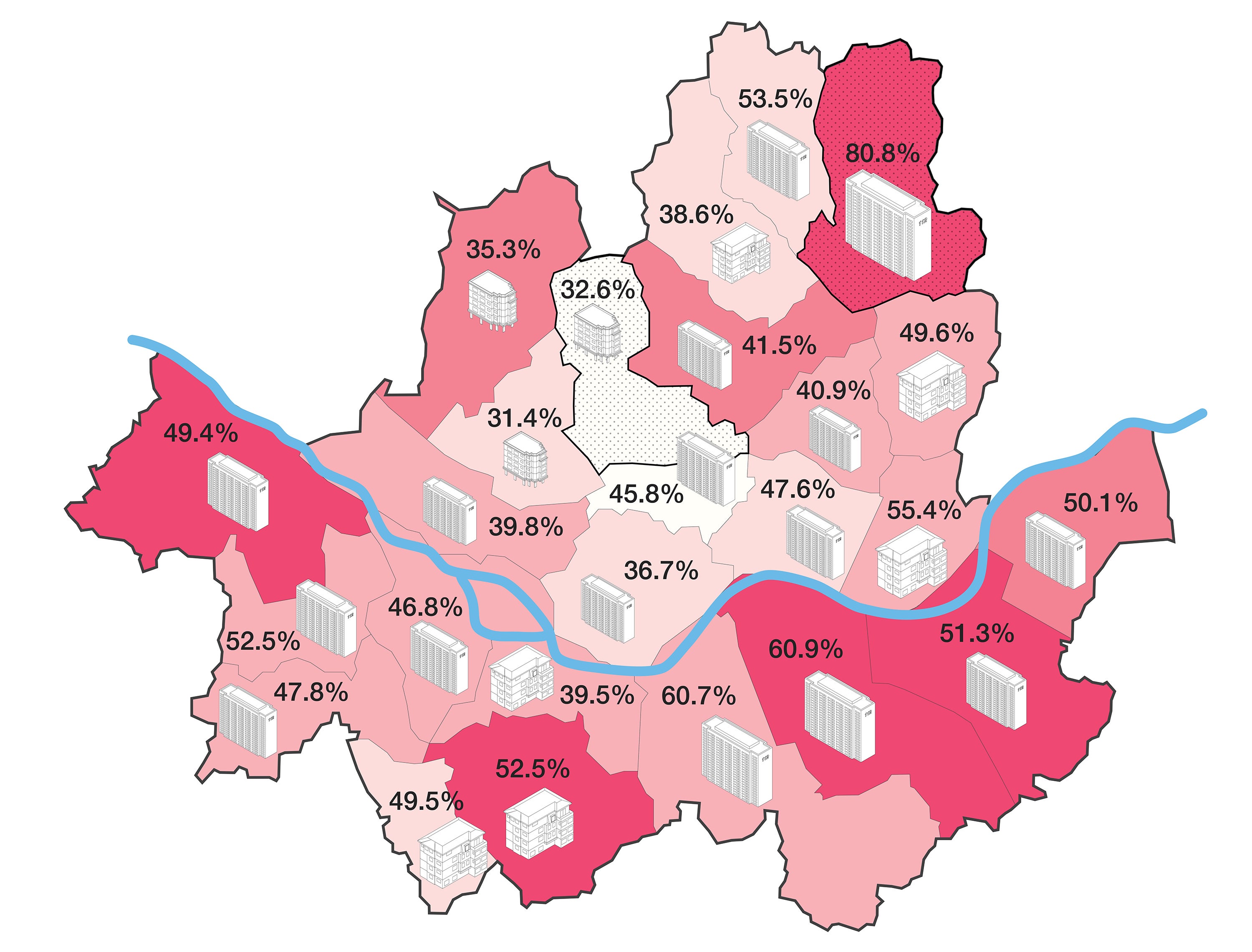 Dominant housing typologies of Seoul per district & number of households per district 
