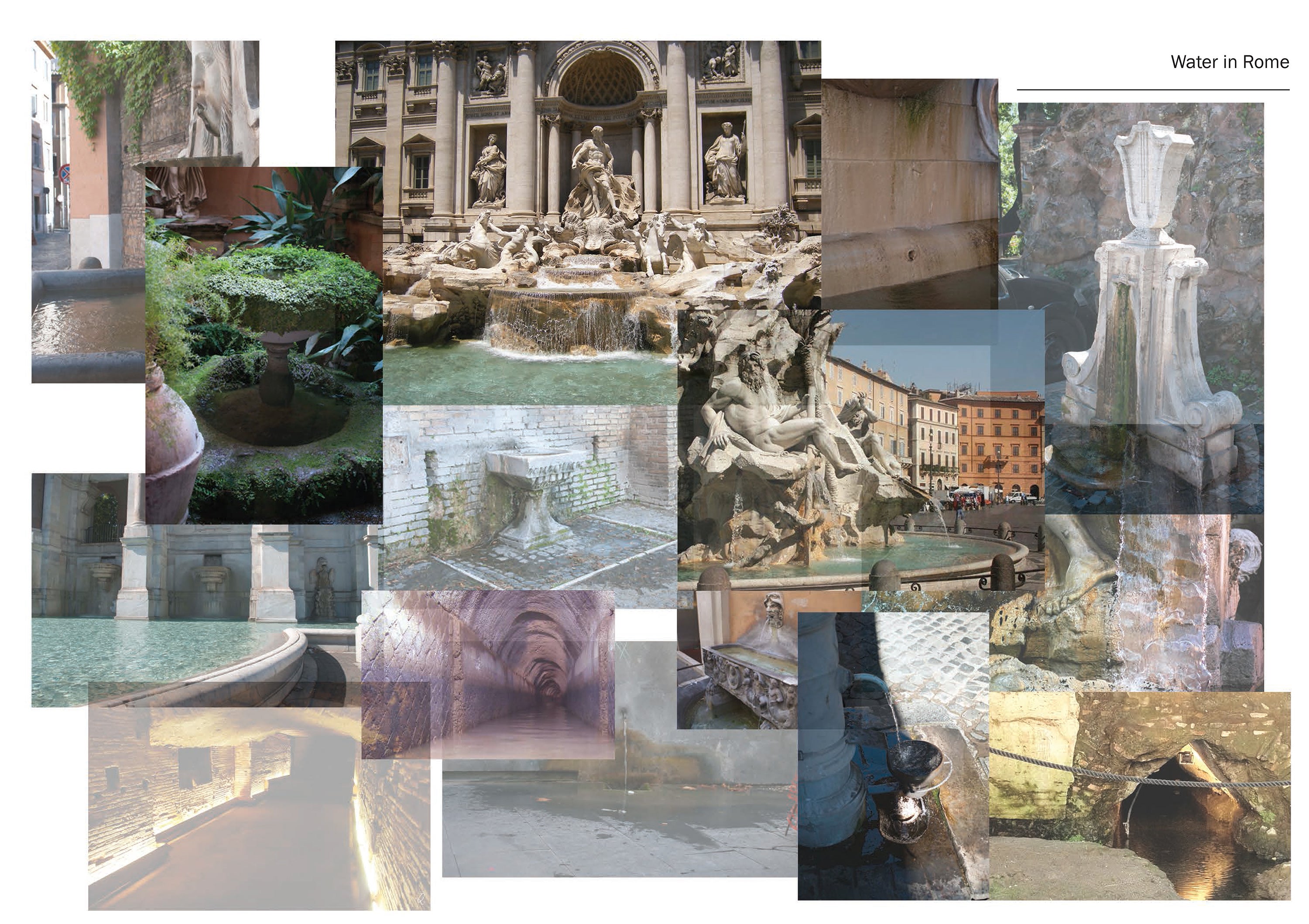 Collage of experiences of Rome with water as a theme