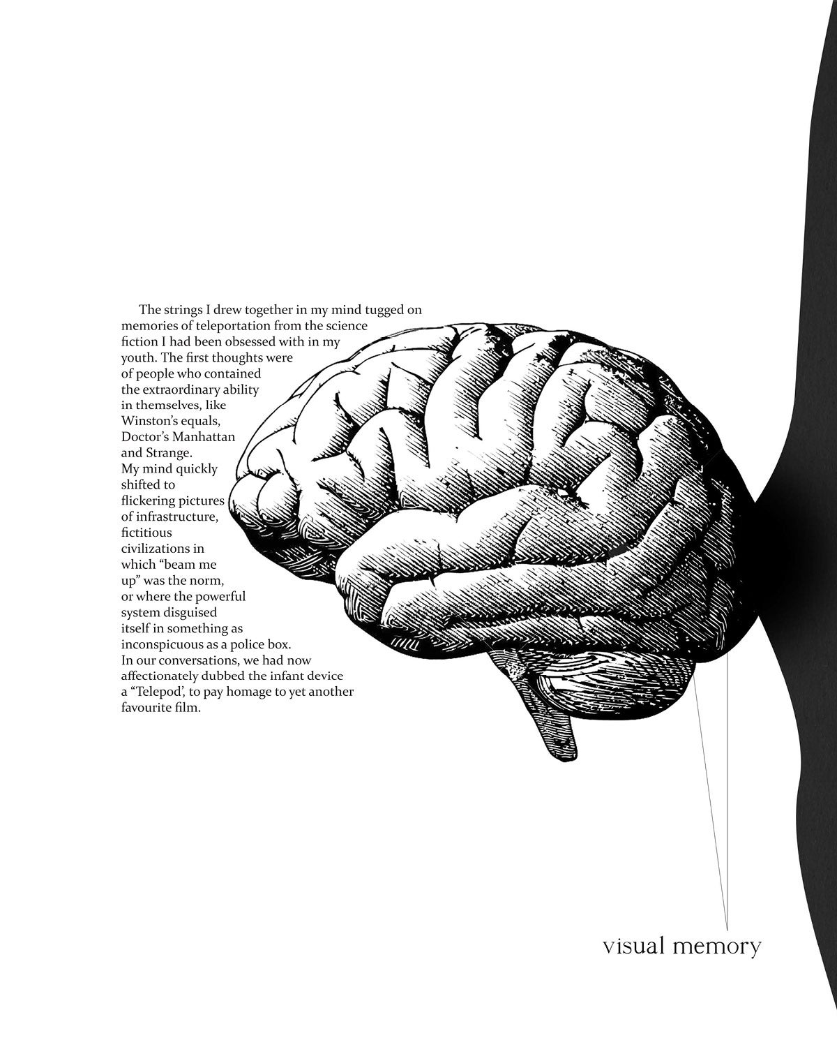 Hand drawn Brain with text regarding visual memory