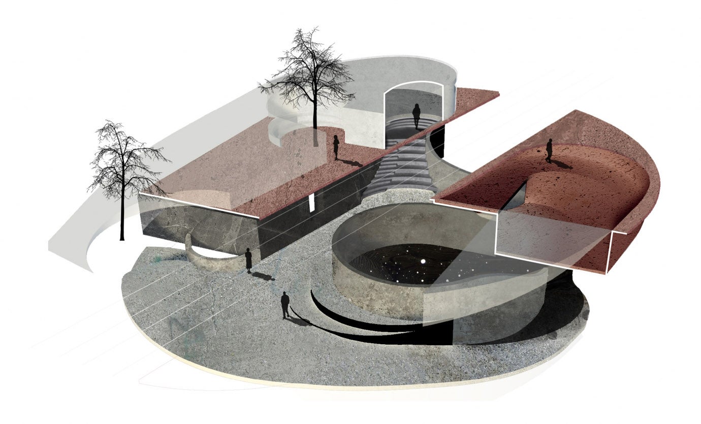 render of Eveline and Dave's Rome Concrete Poetry Hall 