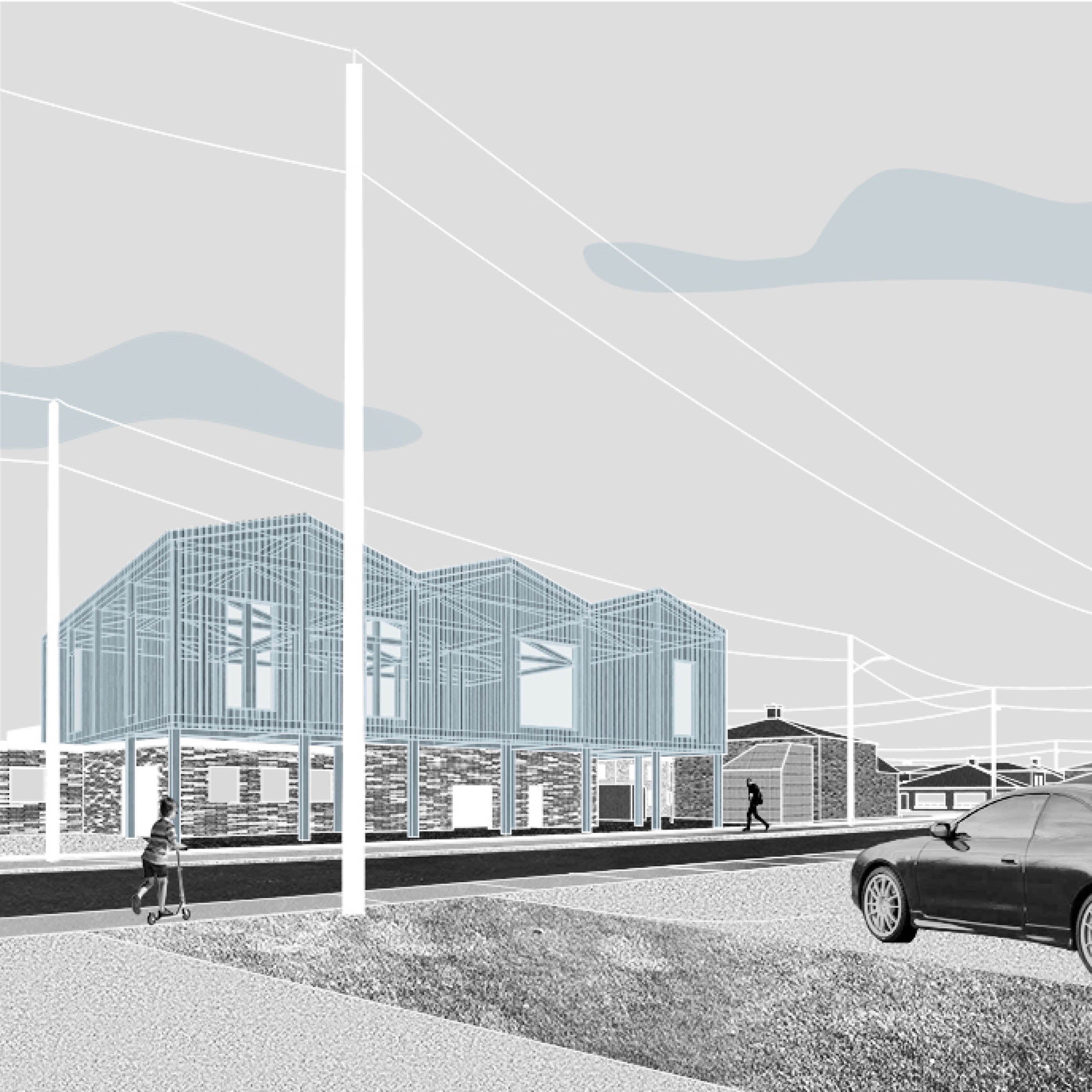 Rendering of a street view illustrated houses