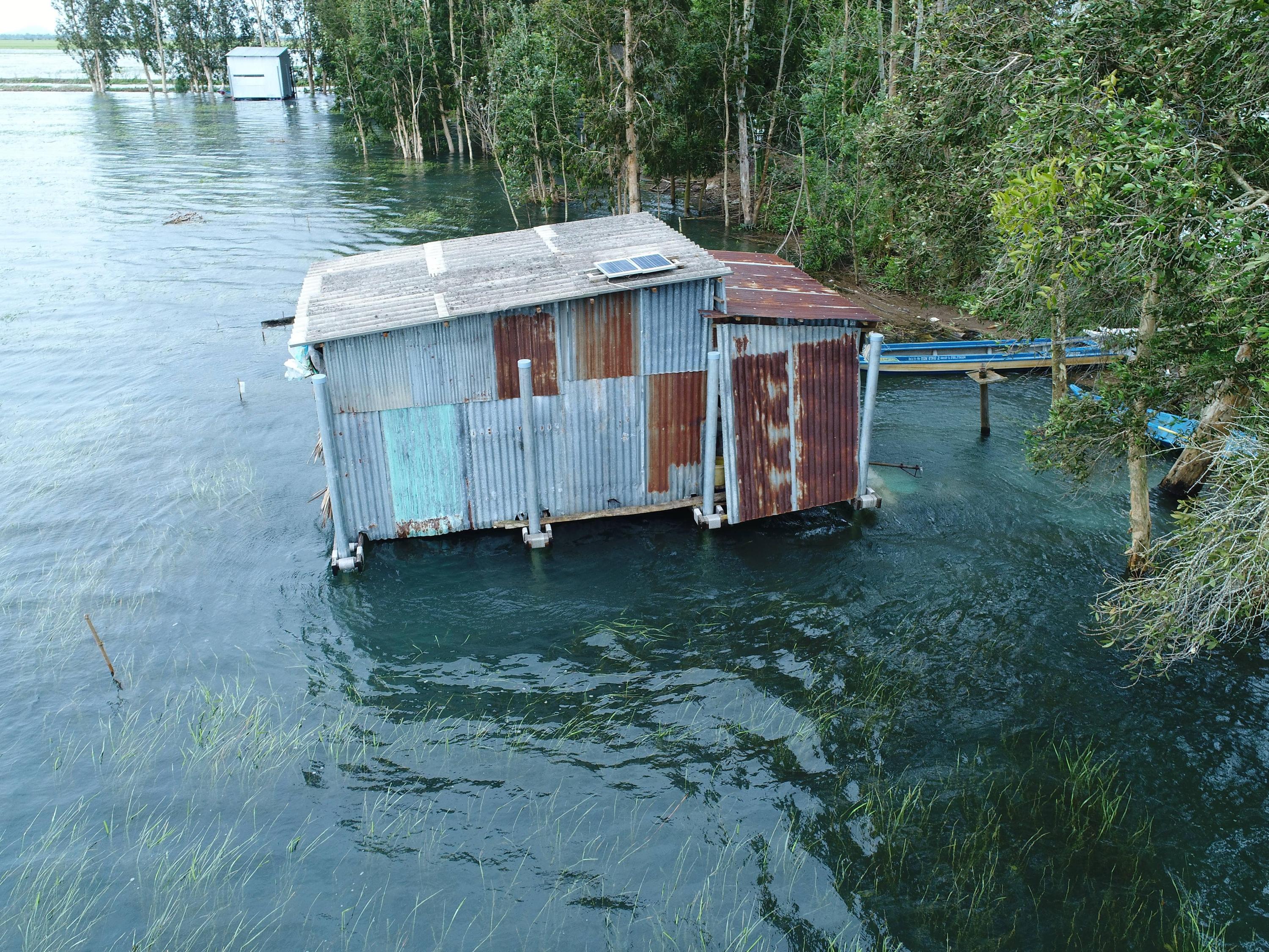 House floating on floodwater in Vietnam, August 21, 2018