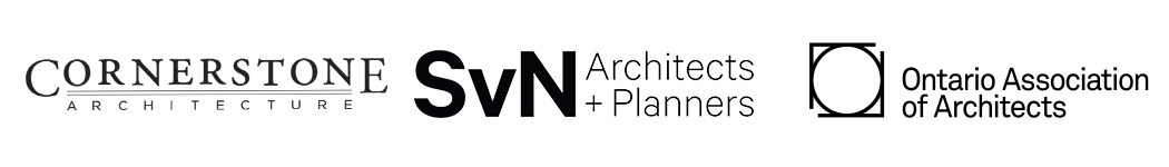 logos of Cornerstone Architects, SvN Architects and the Ontario Association of Architects