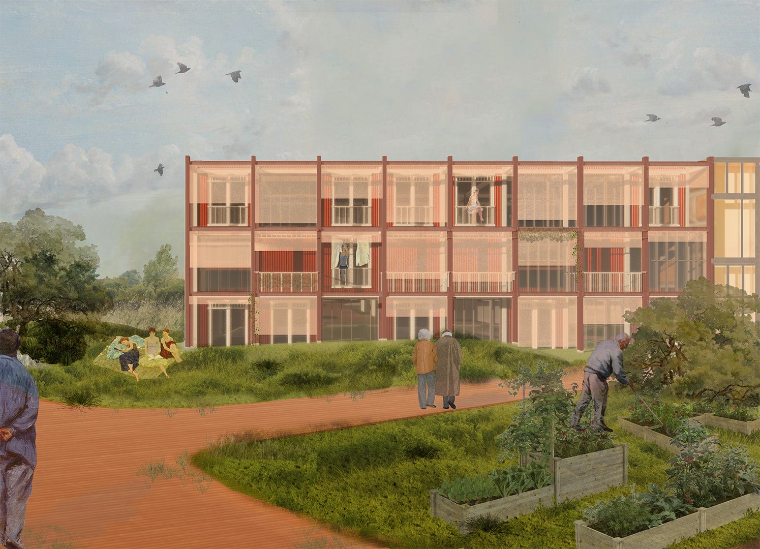 illustration of a three story rectangular building