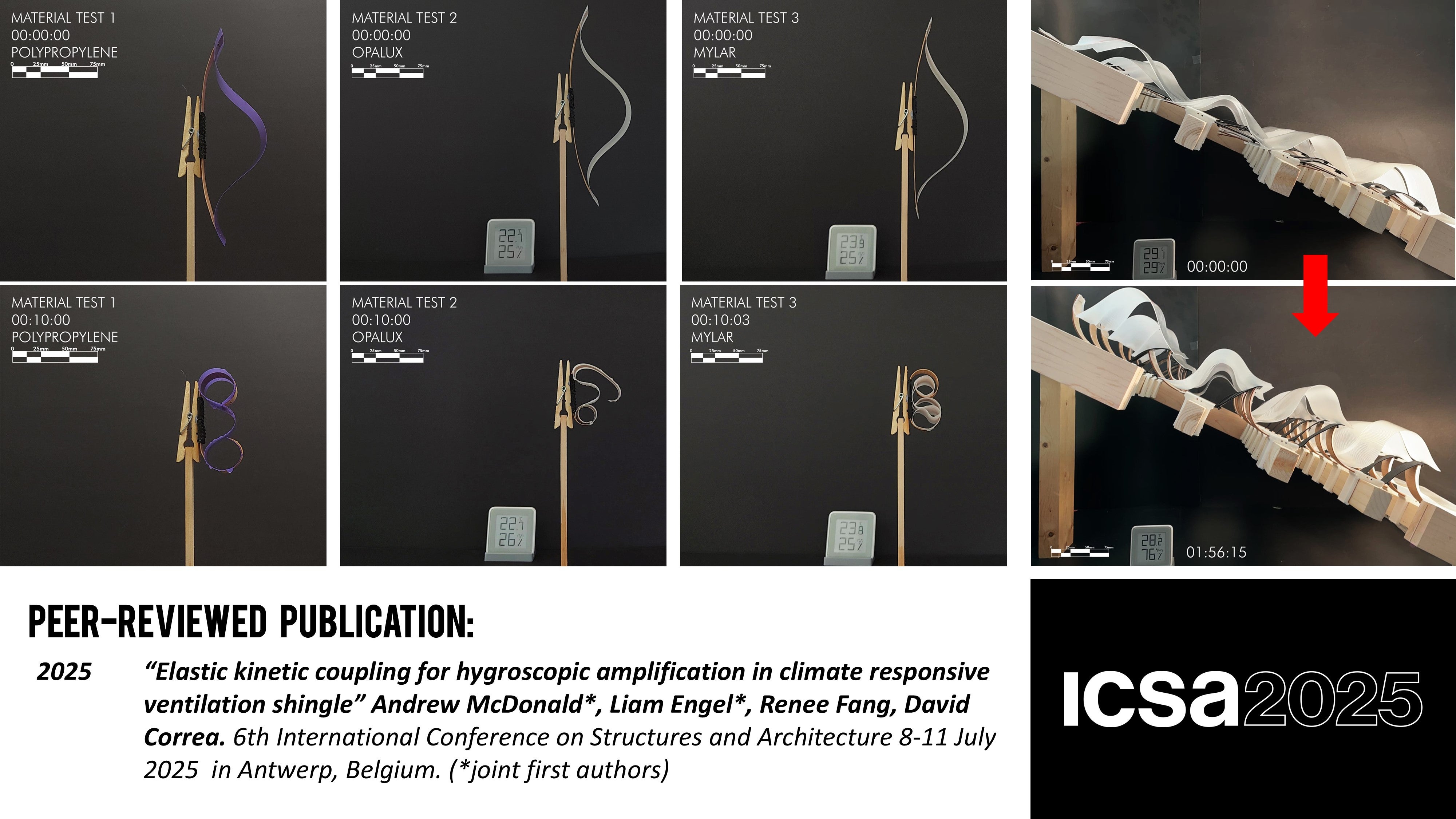 detail of the presentation "Elastic kinetic coupling for hygroscopic amplification in climate responsive ventilation shingle