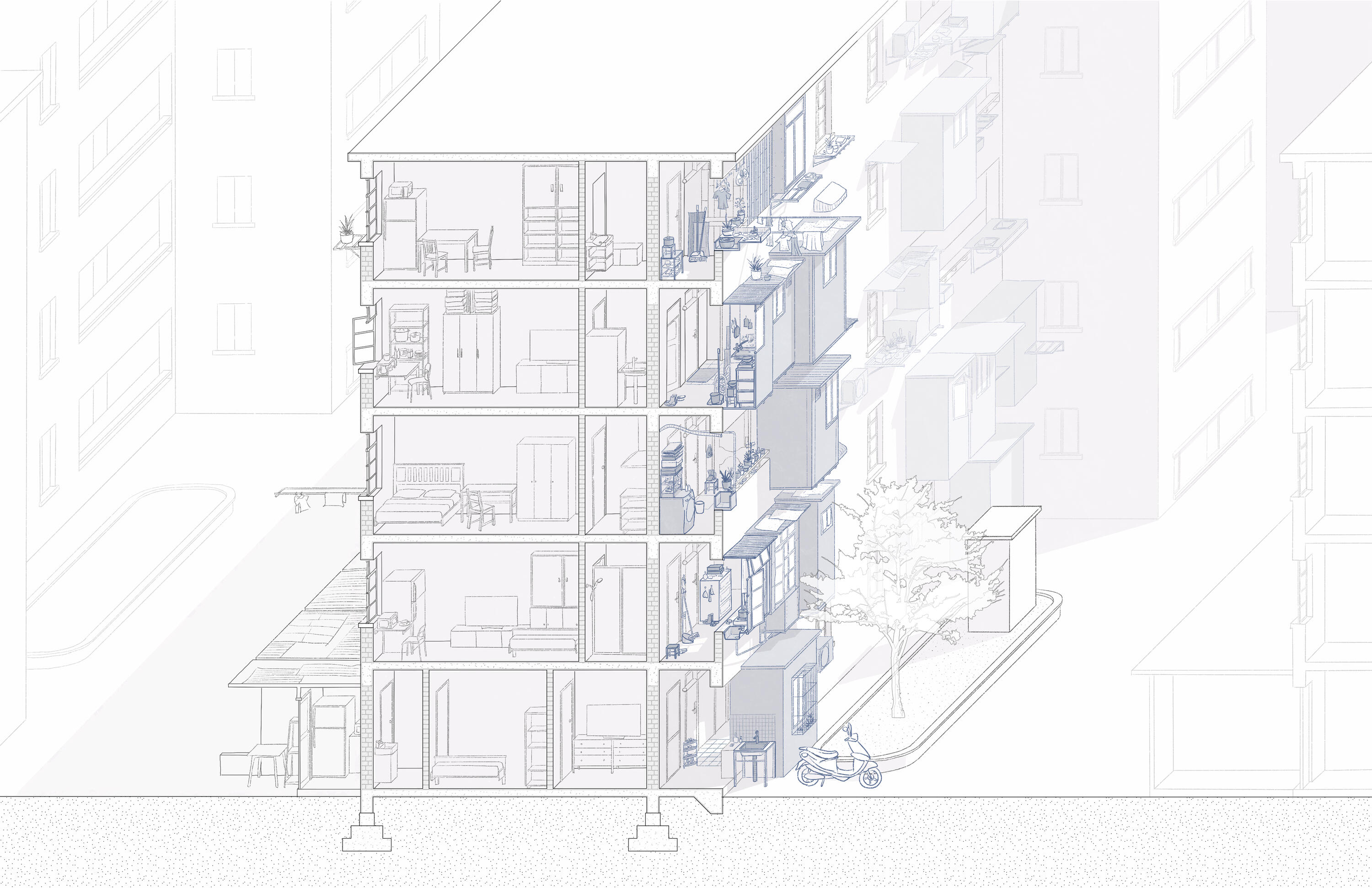 illustrated cross section of residential building
