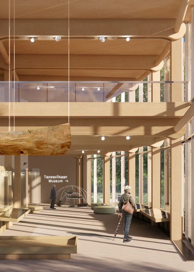 architectural rendering of a building interior depicting a hallway