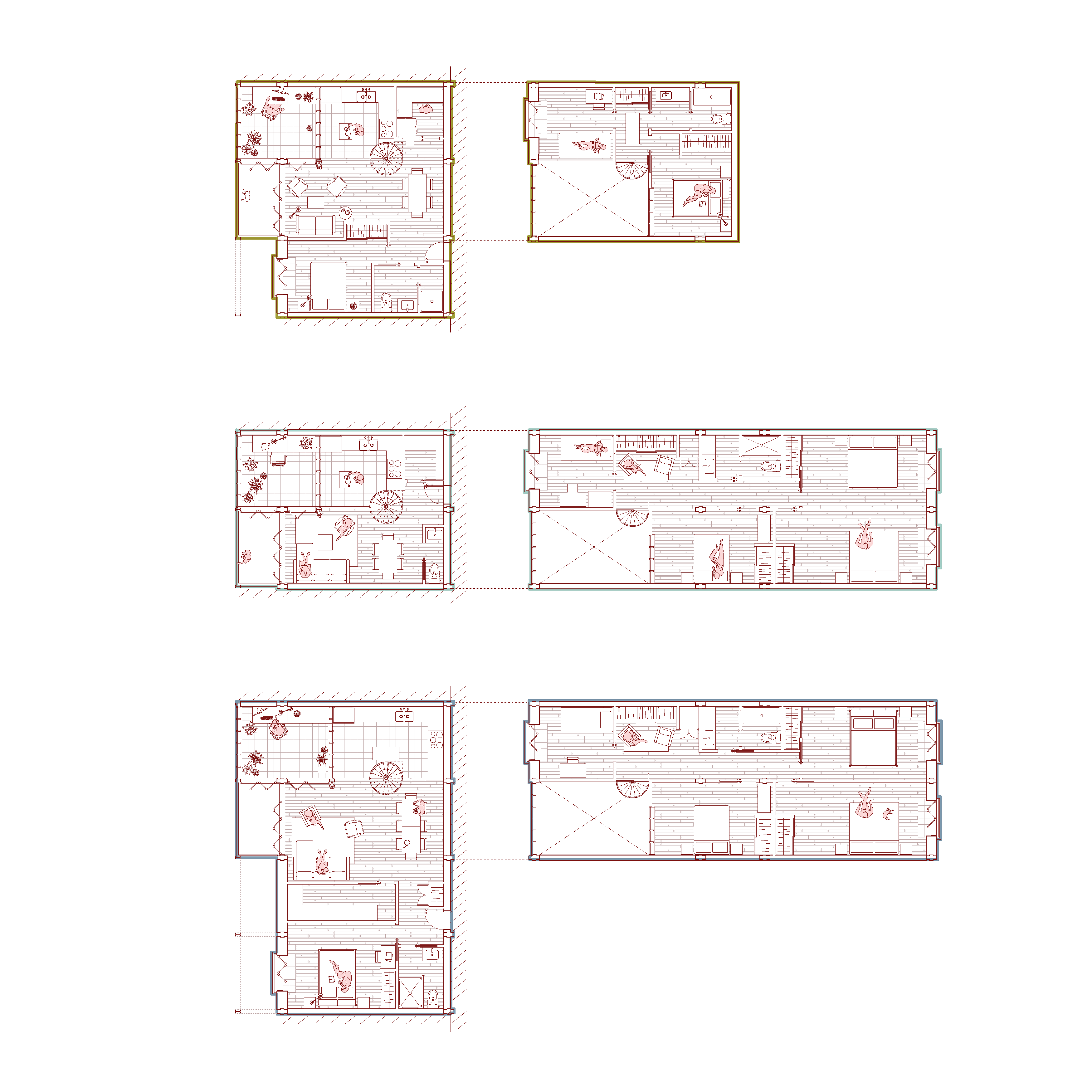 architectural rendering of several apartment units