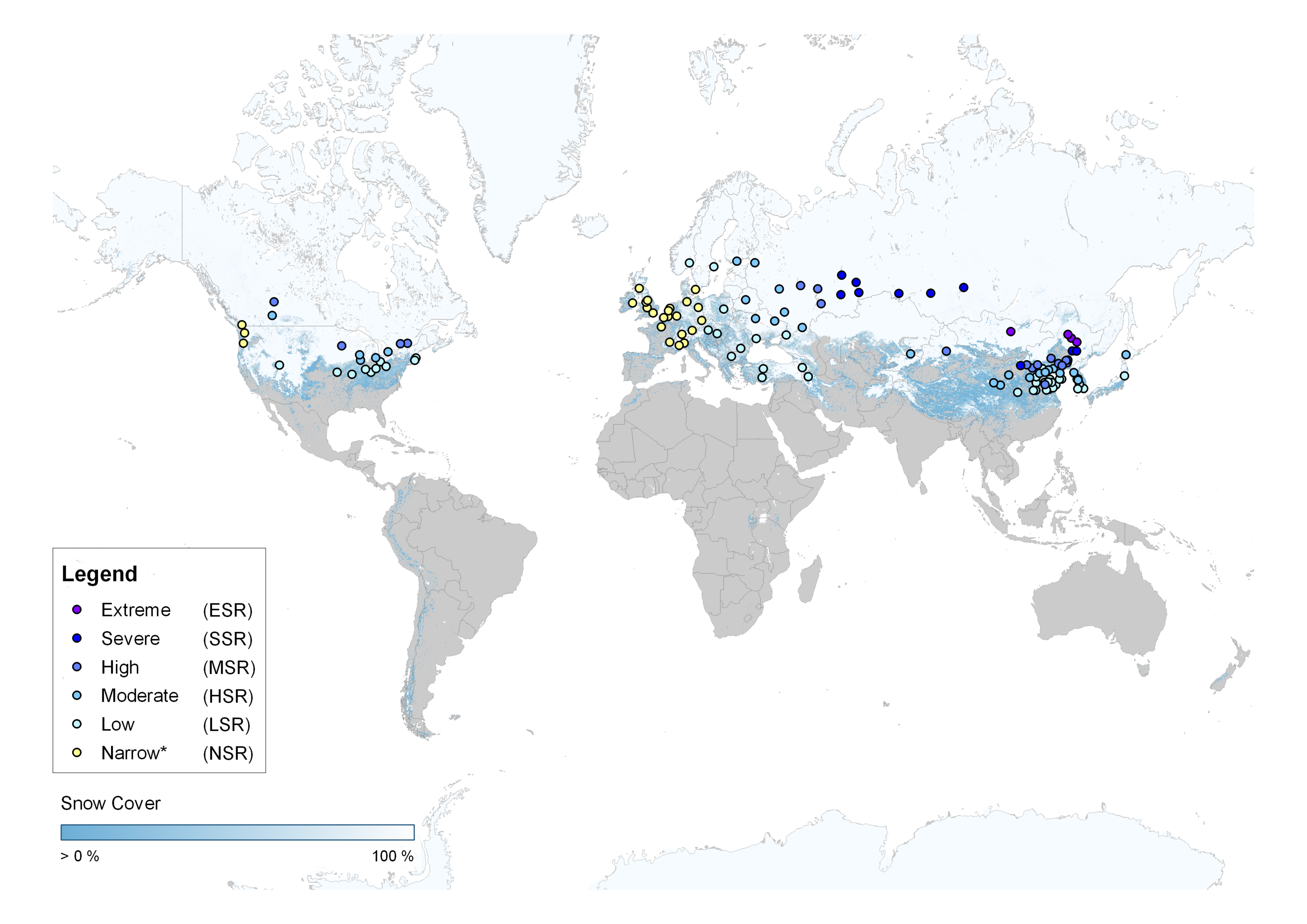 WiSR metropolitan cities with average monthly snow cover for January