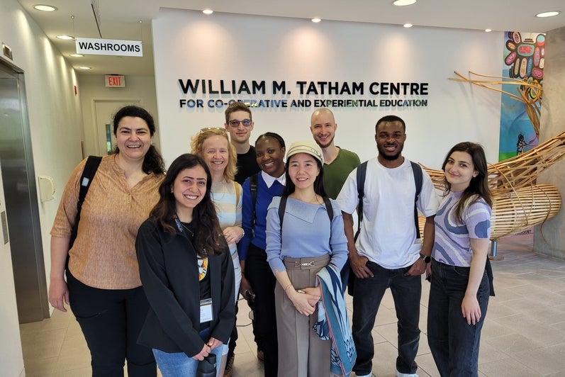 NTNU delegation and Waterloo hosts gathered at the William M. Tatham Centre for Co-operative and Experiential Education during the May 2026 campus visit.