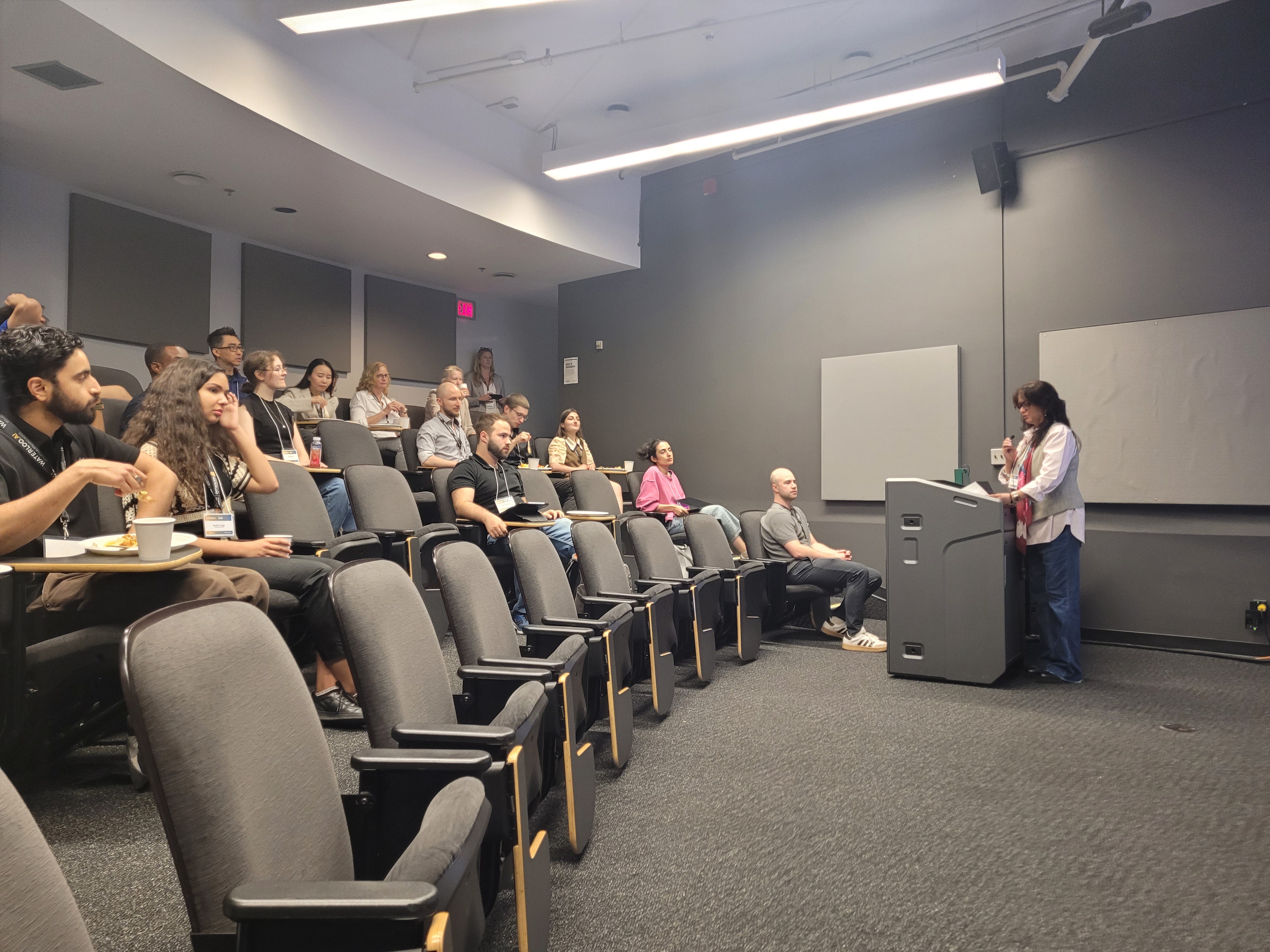NTNU and Waterloo.AI researchers gather in a lecture hall for research talks and networking.