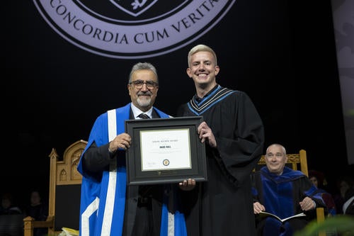 Marc Hall with Waterloo president at convocation