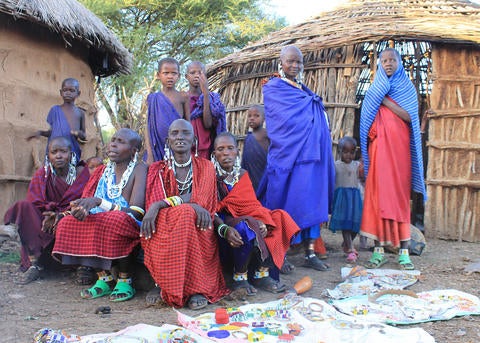 Tanzanian villagers with craft work