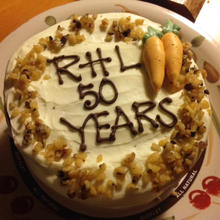 cake with icing text saying RHL 50 years