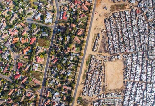 South African slum and suburbs view from above