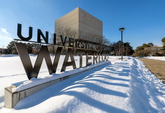 Waterloo sign snowy campus
