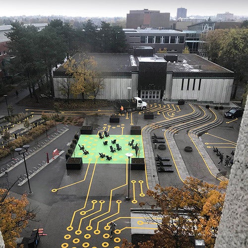 Overhead view of the new Arts Quad