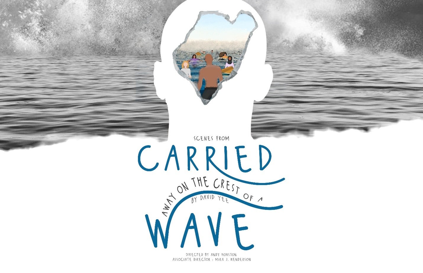 event poster design showing people and waves