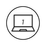 Black and white computer icon with the number one in the centre
