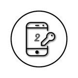 Black and white phone icon with key that has the numer two in the centre