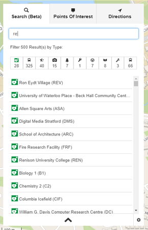 Image of the search area of Campus Map