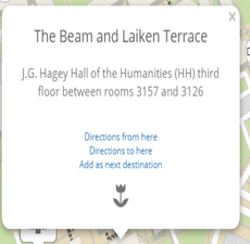 Image of the University of Waterloo Campus Map explaining how to get to The Beam and Laiken Terrace