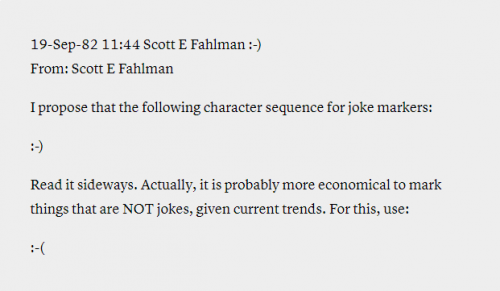 Email from Fahlman with a smiley face and a sad face