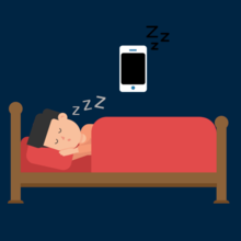Cartoon boy sleeping and phone on sleep mode