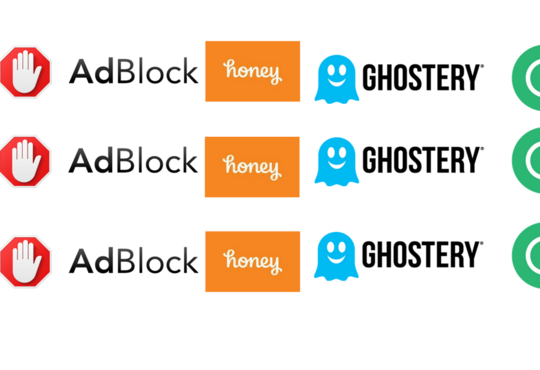 Honey, Ghostery, AdBlock, and Grammarly banner