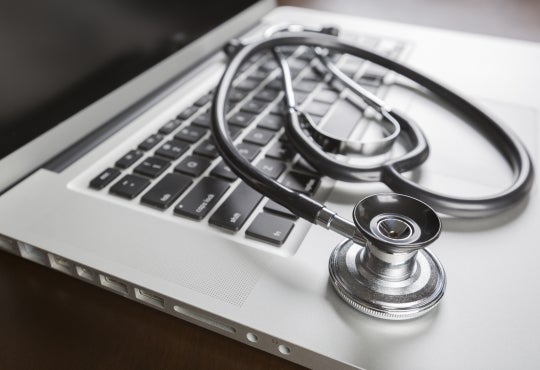 Laptop with a stethoscope
