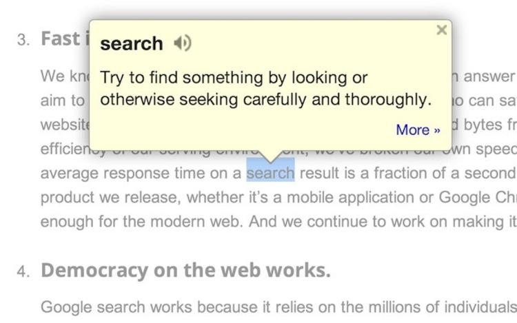 Google Dictionary in use