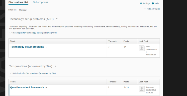 Two discussion boards on LEARN for AFM 202