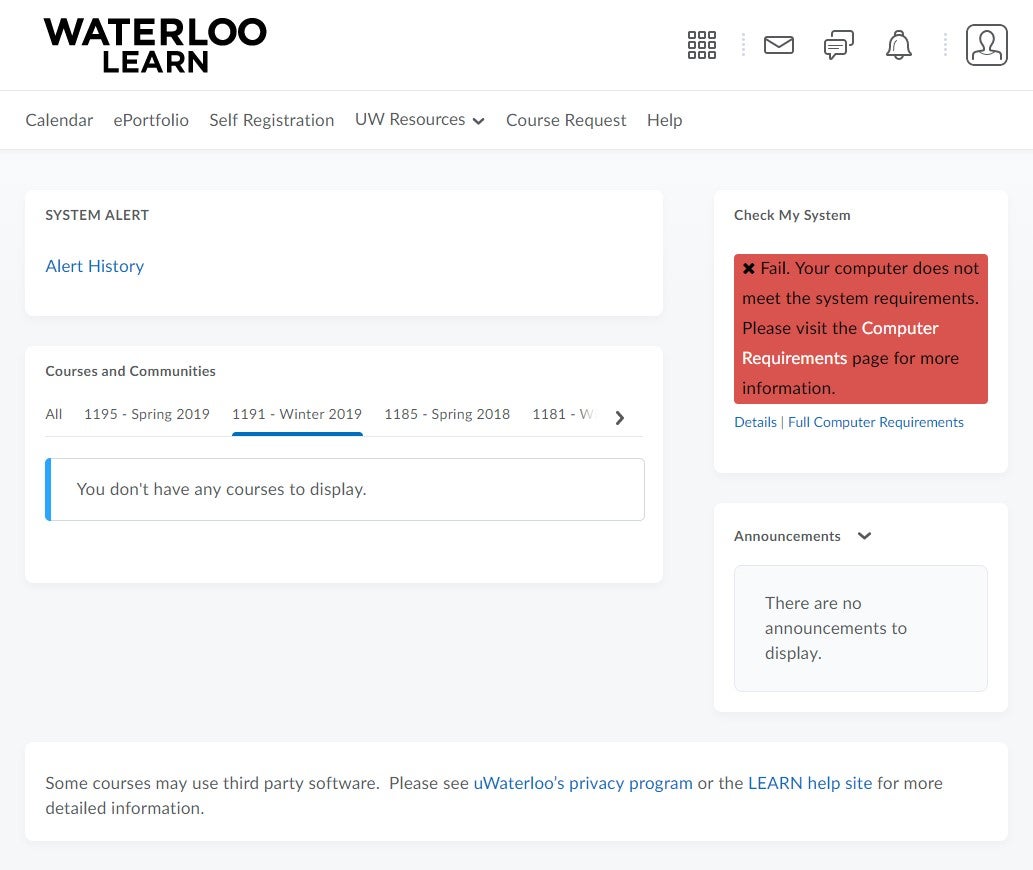 Waterloo Learn homepage